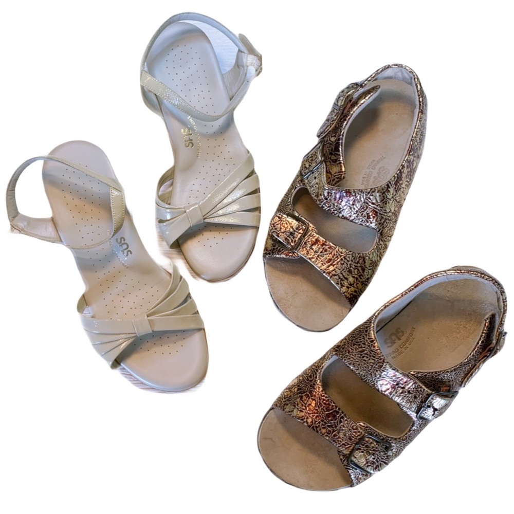 SAS (2 Pairs) Walking Sandal Tripad Comfort Nude & Metallic Taupe Brown Size 8.5